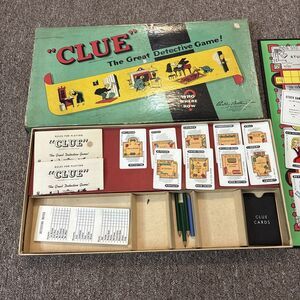 Vintage 1949 Clue Board Game Complete - Box Has Wear. See Photos 34 Work Sheets